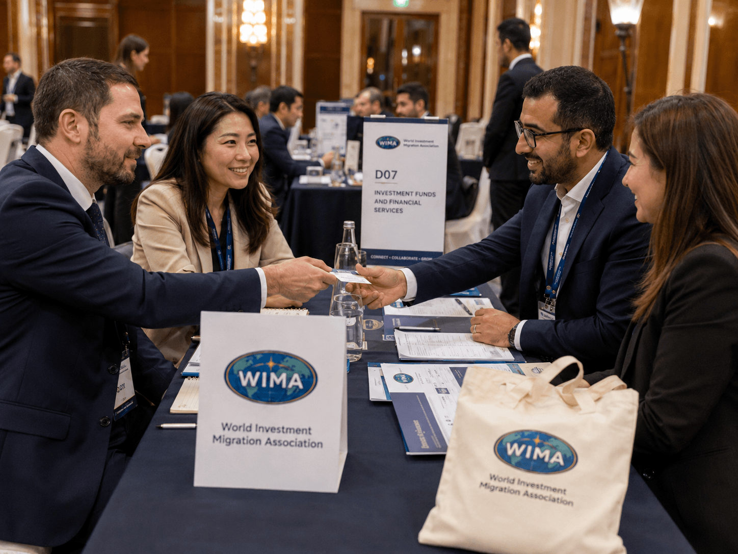 WIMA business delegates exchanging materials